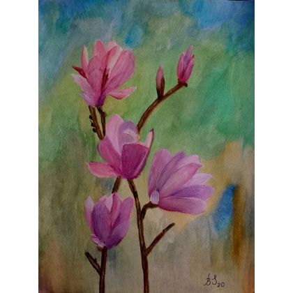Kwiaty magnolii 1., Bogumiła Szufnara, obrazy akwarela