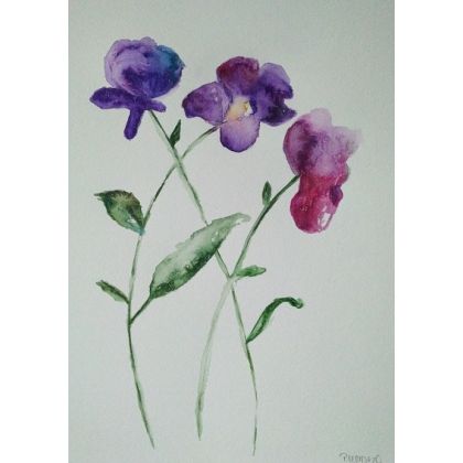 Fioletowe kwiaty -akwarela, Paulina Lebida, obrazy akwarela