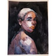 PORTRET KOBIETY, AKWARELA NA PAPIERZE,