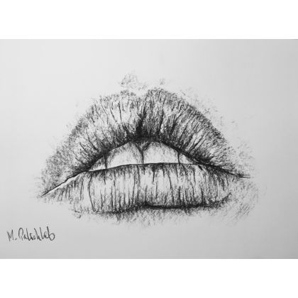 Usta, A3, Monika Palichleb, rysunek węglem