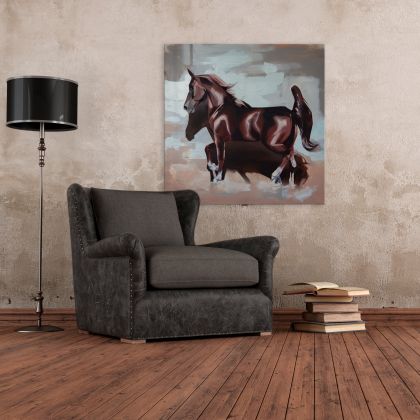 Kateryna Zelenska - obrazy olejne - Biegnący koń brązowy foto #4