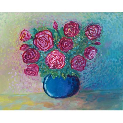 Martwa natura róże w wazonie, Marlena Kuć, obrazy olejne