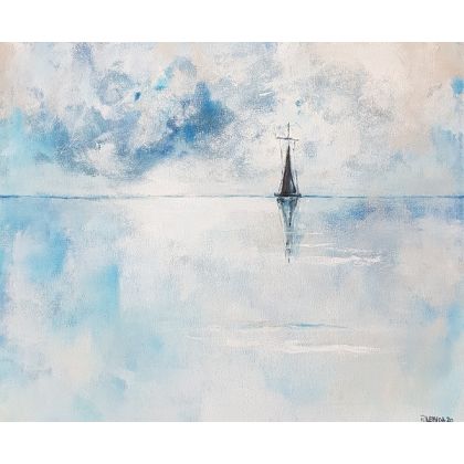 Samotna łódź,morze-obraz akrylowy, Paulina Lebida, obrazy akryl