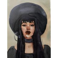 Portret kobiety, akwarela na papierze,
