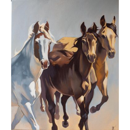 Kateryna Zelenska - obrazy olejne - trzy konie foto #4