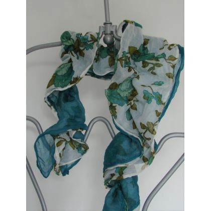 apaszka w kwiaty - turkus, halo-pracownia, chusty,apaszki