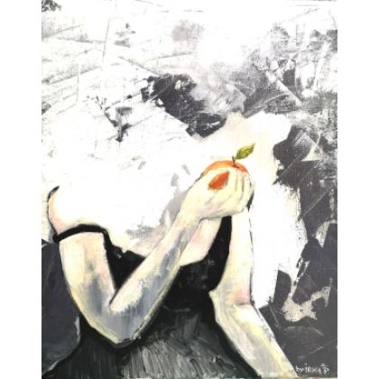 Kobieta z pomarańczą, Irena Podolak, obrazy akryl