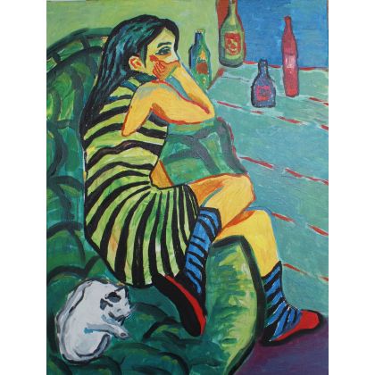 dziewczyna z kotkiem, Marlena Kuć, obrazy olejne