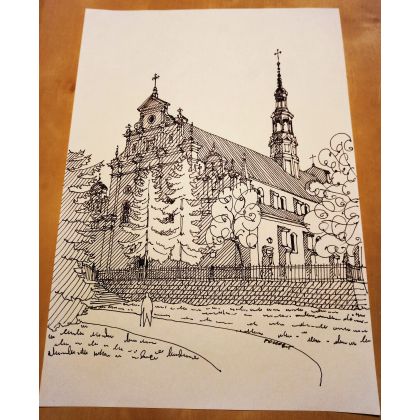 Jan Poczobut - rysunek tuszem - KATEDRA W KIELCACH RYSUNEK TUSZEM foto #1