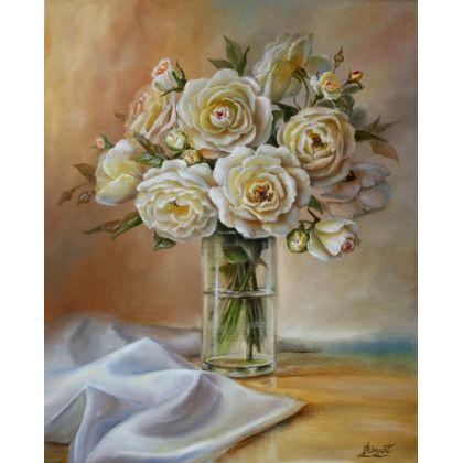 Bukiet róż w wazonie, ręcznie malowan, Lidia Olbrycht, obrazy olejne