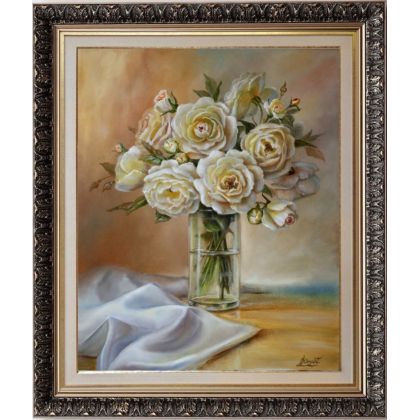 Lidia Olbrycht - obrazy olejne - Bukiet róż w wazonie, ręcznie malowan foto #1