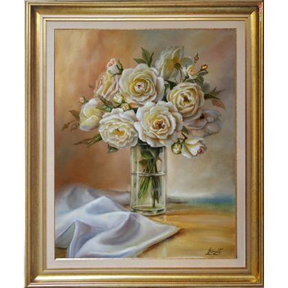 Lidia Olbrycht - obrazy olejne - Bukiet róż w wazonie, ręcznie malowan foto #2