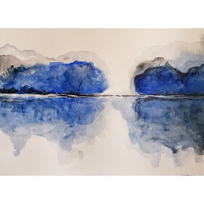 Niebieski pejzaż-  akwarela, Paulina Lebida, obrazy akwarela
