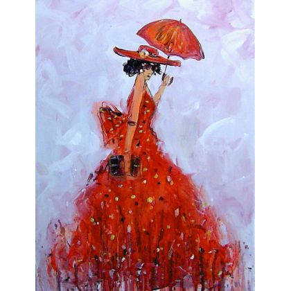Czerwona parasolka..., Dariusz Grajek, olej + akryl