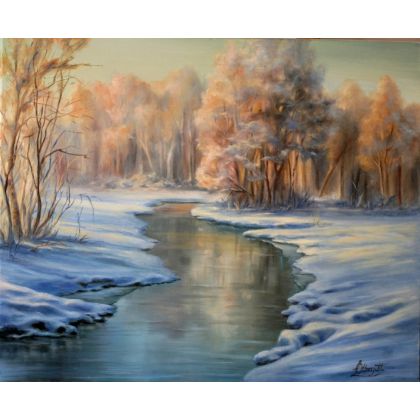 Zimowe Słońce,  ręcznie malowany, Lidia Olbrycht, obrazy olejne