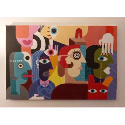 Kolejka z psem, Sylwia Klimczak, obrazy akryl