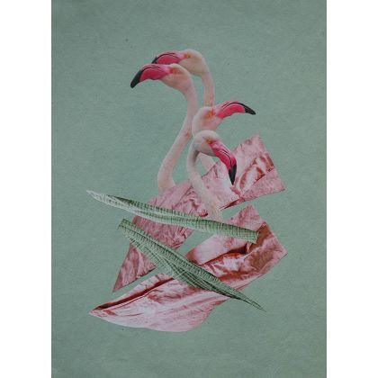 Flamingi, Jolanta Więcław, kolaż analogowy