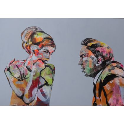 Rozmowy z Fellinim, akryl, 35 x 50 cm, Paweł Dąbrowski, obrazy akryl