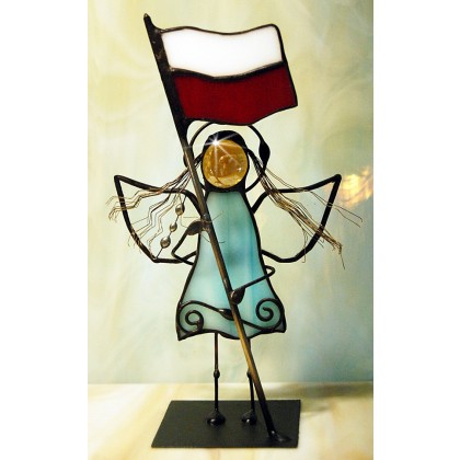 Aniołek witrażowy  3D z flagą, Aleksander Makarski, anioły i aniołki