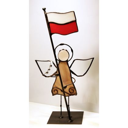 Aniołek witrażowy z flagą, Aleksander Makarski, anioły i aniołki