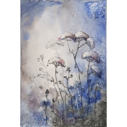 Zimowe trawy- akwarela, Paulina Lebida, obrazy akwarela