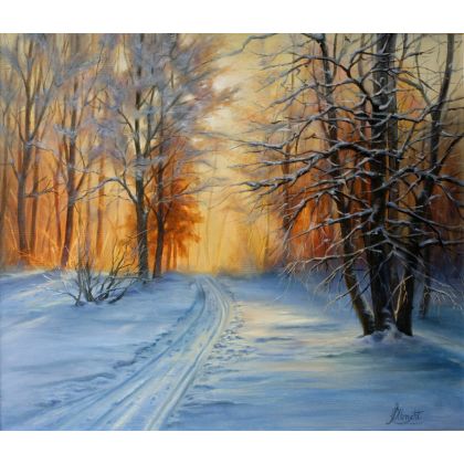 Pejzaż Zima w Lesie,  ręcznie malowany, Lidia Olbrycht, obrazy olejne