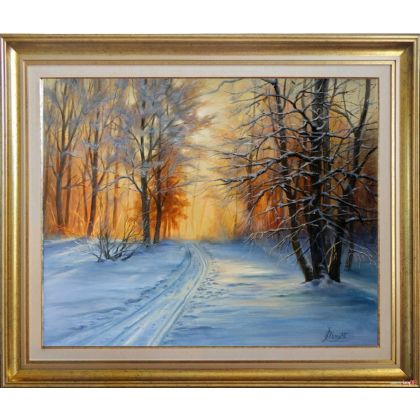 Lidia Olbrycht - obrazy olejne - Pejzaż Zima w Lesie,  ręcznie malowany foto #1