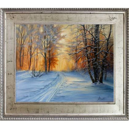 Lidia Olbrycht - obrazy olejne - Pejzaż Zima w Lesie,  ręcznie malowany foto #3