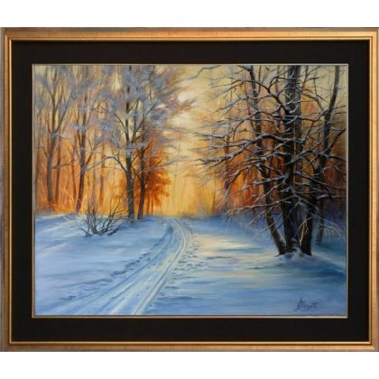 Lidia Olbrycht - obrazy olejne - Pejzaż Zima w Lesie,  ręcznie malowany foto #4