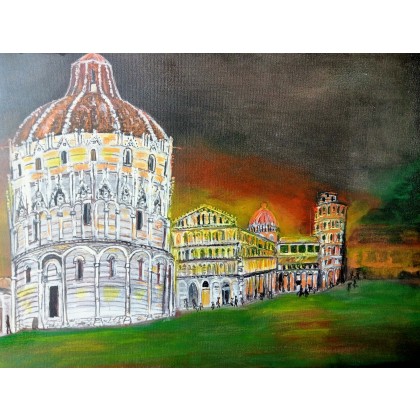 Krzywa wieża w Pizie, Krystyna Mościszko, obrazy akryl