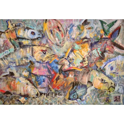Ryby, 70x100 cm, 2021, Eryk Maler, obrazy olejne