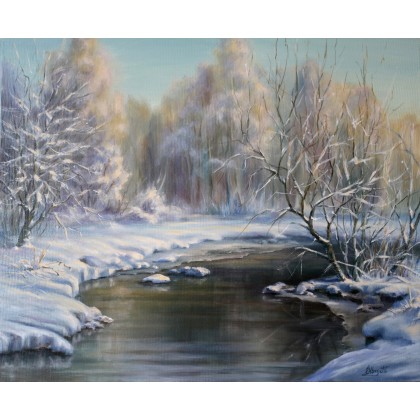 Krajobraz Zimowy, ręcznie malowany, Lidia Olbrycht, obrazy olejne