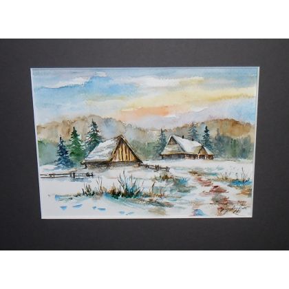 Zima na wsi, Danuta Rydygier, obrazy akwarela
