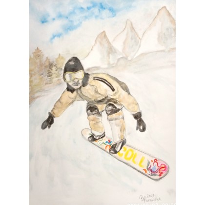 Snowboard, Bożena Ronowska, obrazy akwarela