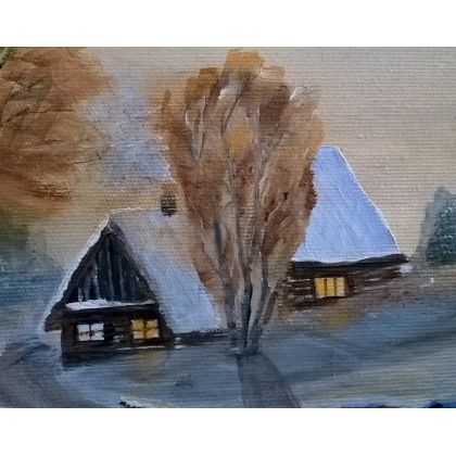 Bogumiła Szufnara - obrazy akryl - Pejzaż zimowy z chatą foto #1