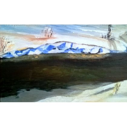 Bogumiła Szufnara - obrazy akryl - Pejzaż zimowy z chatą foto #2