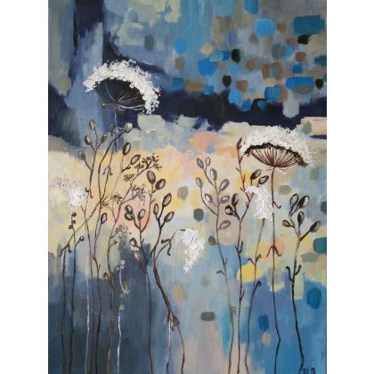 Niebieska łąka, Paulina Lebida, obrazy akryl