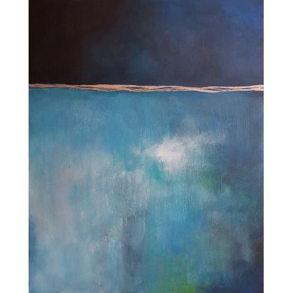 Abstrakcja -niebieski z turkusem i złot, Paulina Lebida, obrazy akryl