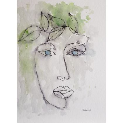Twarz III-akwarela formatu 24/32 cm, Paulina Lebida, obrazy akwarela