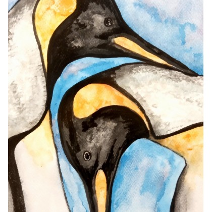 Bożena Ronowska - obrazy akwarela - Zakochane pingwiny foto #1