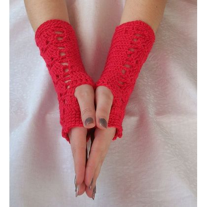 Moon Light - mitenki i rękawiczki - Czerwone ażurowe mitenki foto #1