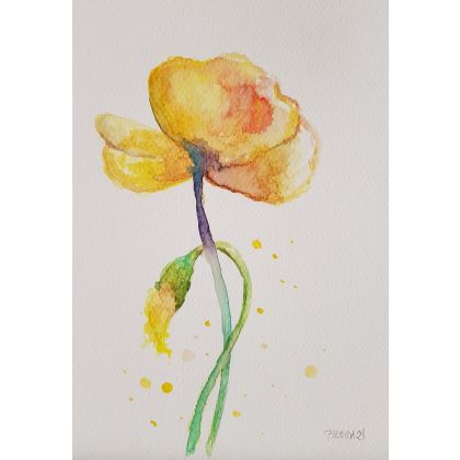 Żółty kwiatek -  akwarela, Paulina Lebida, obrazy akwarela