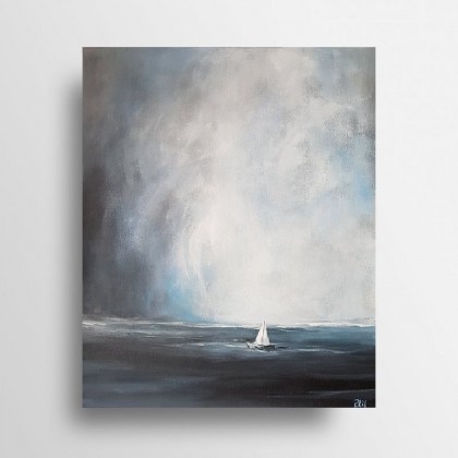 Samotna łódź- obraz akrylowy 38/46 cm, Paulina Lebida, obrazy akryl