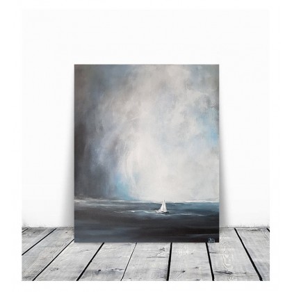 Paulina Lebida - obrazy akryl - Samotna łódź- obraz akrylowy 38/46 cm foto #2