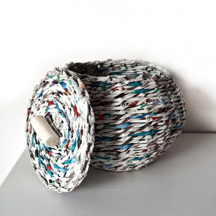 Biała szkatułka - kosz, Wyplatanki, upcycling design