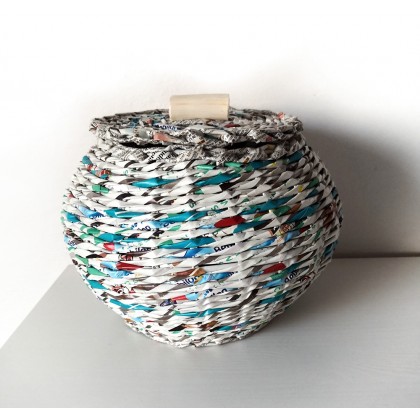 Wyplatanki - upcycling design - Biała szkatułka - kosz foto #1