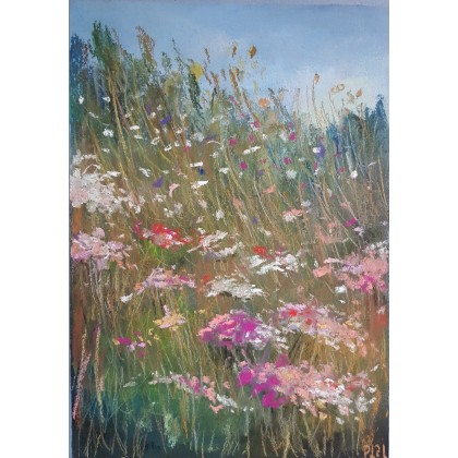 Wiosenna łąka - praca wykonana pastela, Paulina Lebida, pastele suche