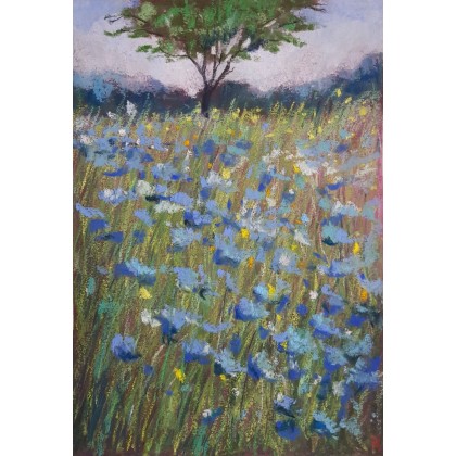 Niebieska łąka - praca wykonana pastel, Paulina Lebida, pastele suche