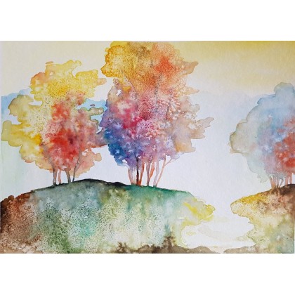 Kolorowe drzewa-  akwarela, Paulina Lebida, obrazy akwarela