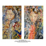 Dwie dziewczyny z kwiatem, 2 obrazy, 45x80